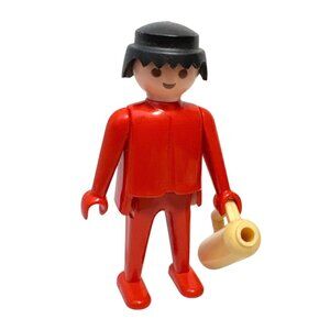 Vtg Playmobil Red Figure With Black Hair & Yellow Thermos Accessory Geobra 1974